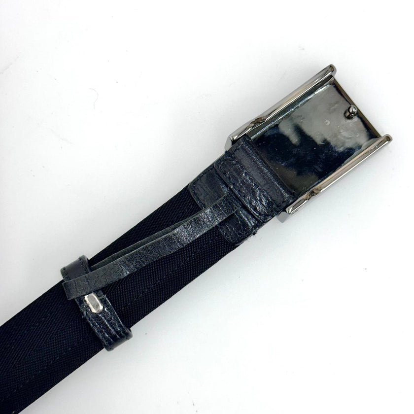 Gucci cintura in pelle e tela nera con fibbia argento Mis. 80