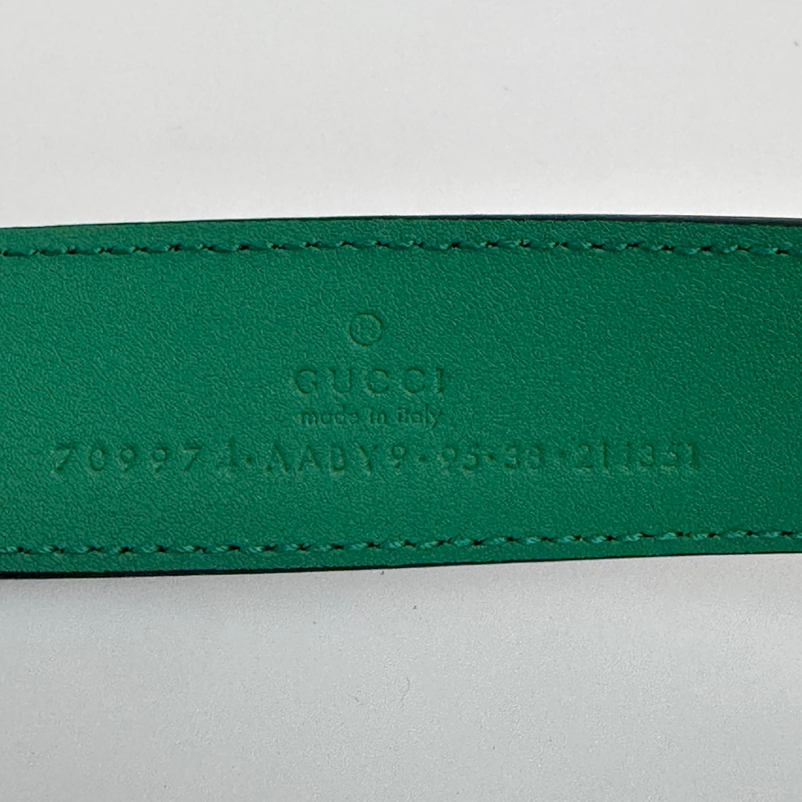 Gucci cintura in pelle nera con fibbia G verde – 112 cm