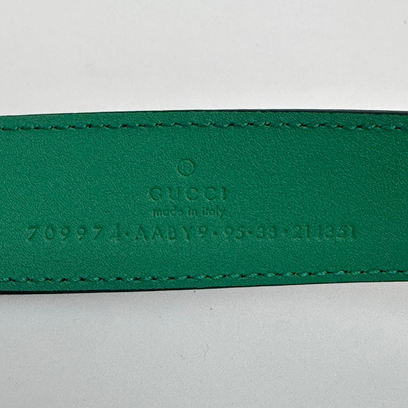 Gucci cintura in pelle nera con fibbia G verde – 112 cm