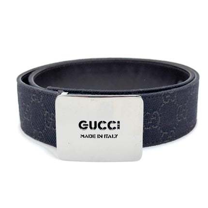 Gucci cintura in tela GG marrone con fibbia logo argento Mis. 80