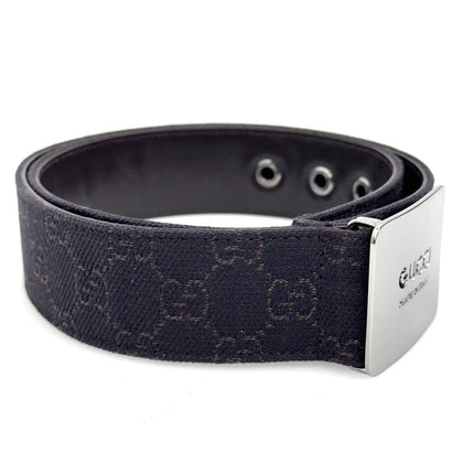 Gucci cintura in tela GG marrone con fibbia logo argento Mis. 80