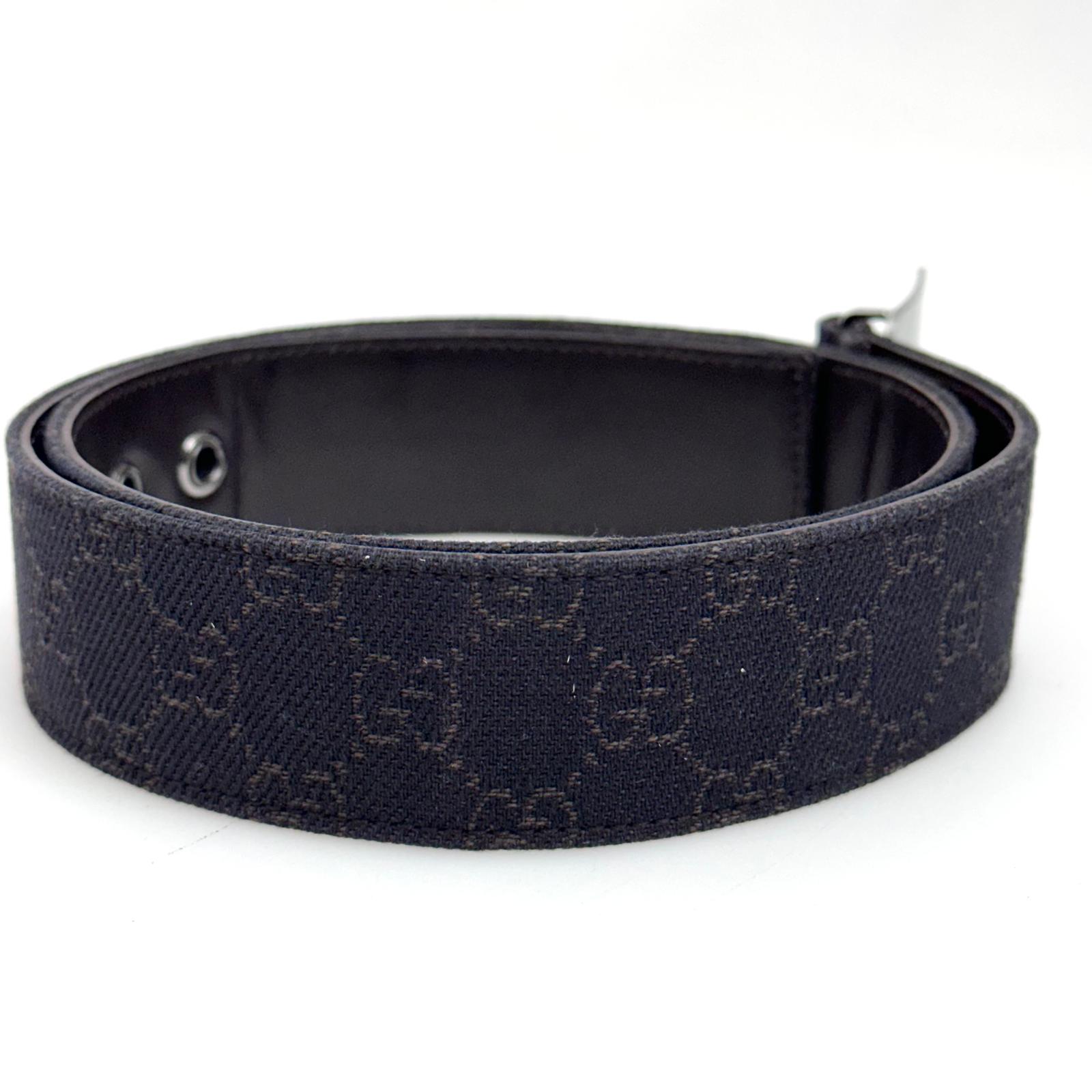 Gucci cintura in tela GG marrone con fibbia logo argento Mis. 80