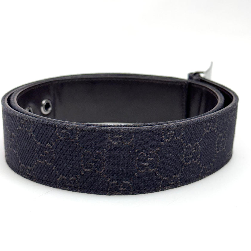 Gucci cintura in tela GG marrone con fibbia logo argento Mis. 80