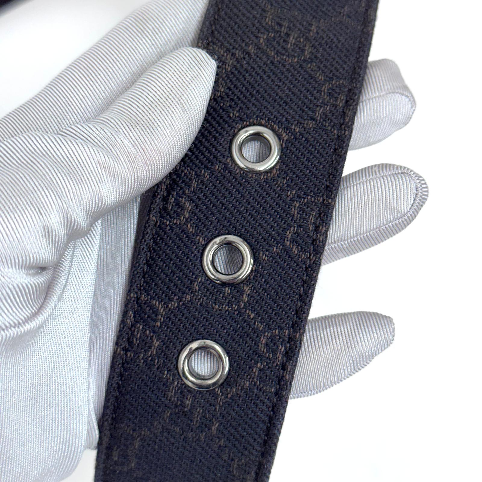 Gucci cintura in tela GG marrone con fibbia logo argento Mis. 80