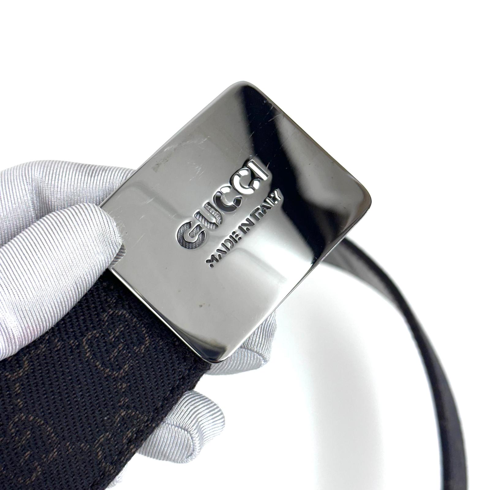 Gucci cintura in tela GG marrone con fibbia logo argento Mis. 80