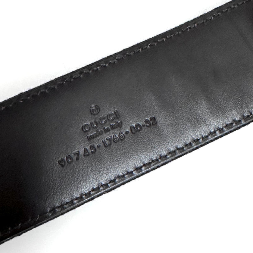 Gucci cintura in tela GG marrone con fibbia logo argento Mis. 80