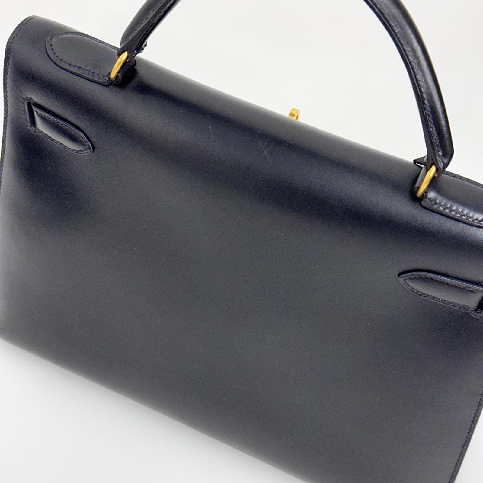Hermès Borsa Kelly 32 a mano Box Calf nera hardware oro Sellier 1994 ○X