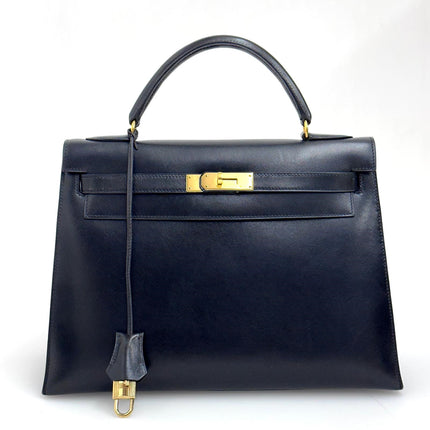 Hermès Borsa Kelly 32 a mano Box Calf nera hardware oro Sellier 1994 ○X