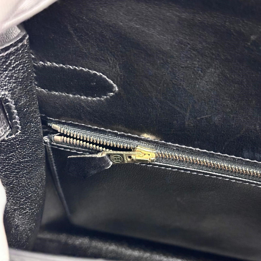 Hermès Borsa Kelly 32 a mano Box Calf nera hardware oro Sellier 1994 ○X