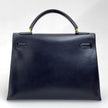 Hermès Borsa Kelly 32 a mano Box Calf nera hardware oro Sellier 1994 ○X