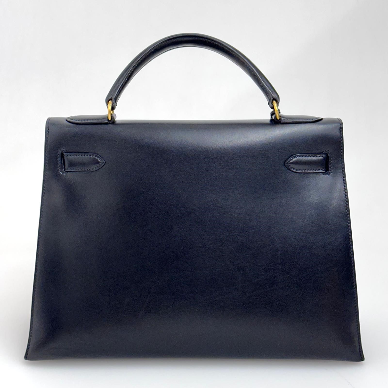 Hermès Borsa Kelly 32 a mano Box Calf nera hardware oro Sellier 1994 ○X