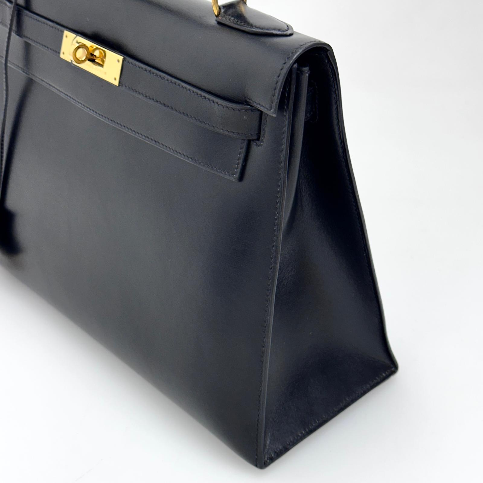 Hermès Borsa Kelly 32 a mano Box Calf nera hardware oro Sellier 1994 ○X