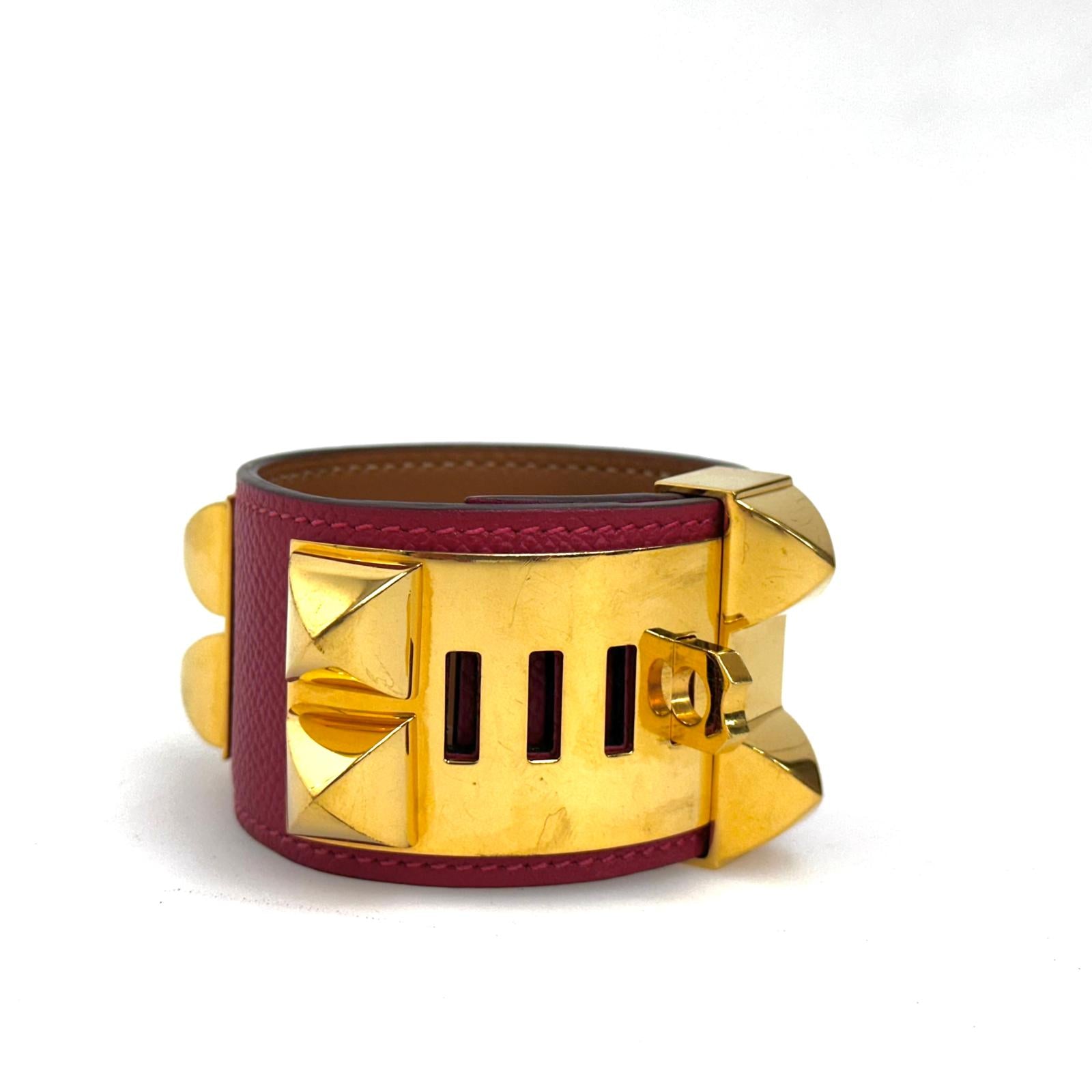 Hermès Bracciale Collier de Chien in Pelle Epsom Rosso con Finiture Dorate