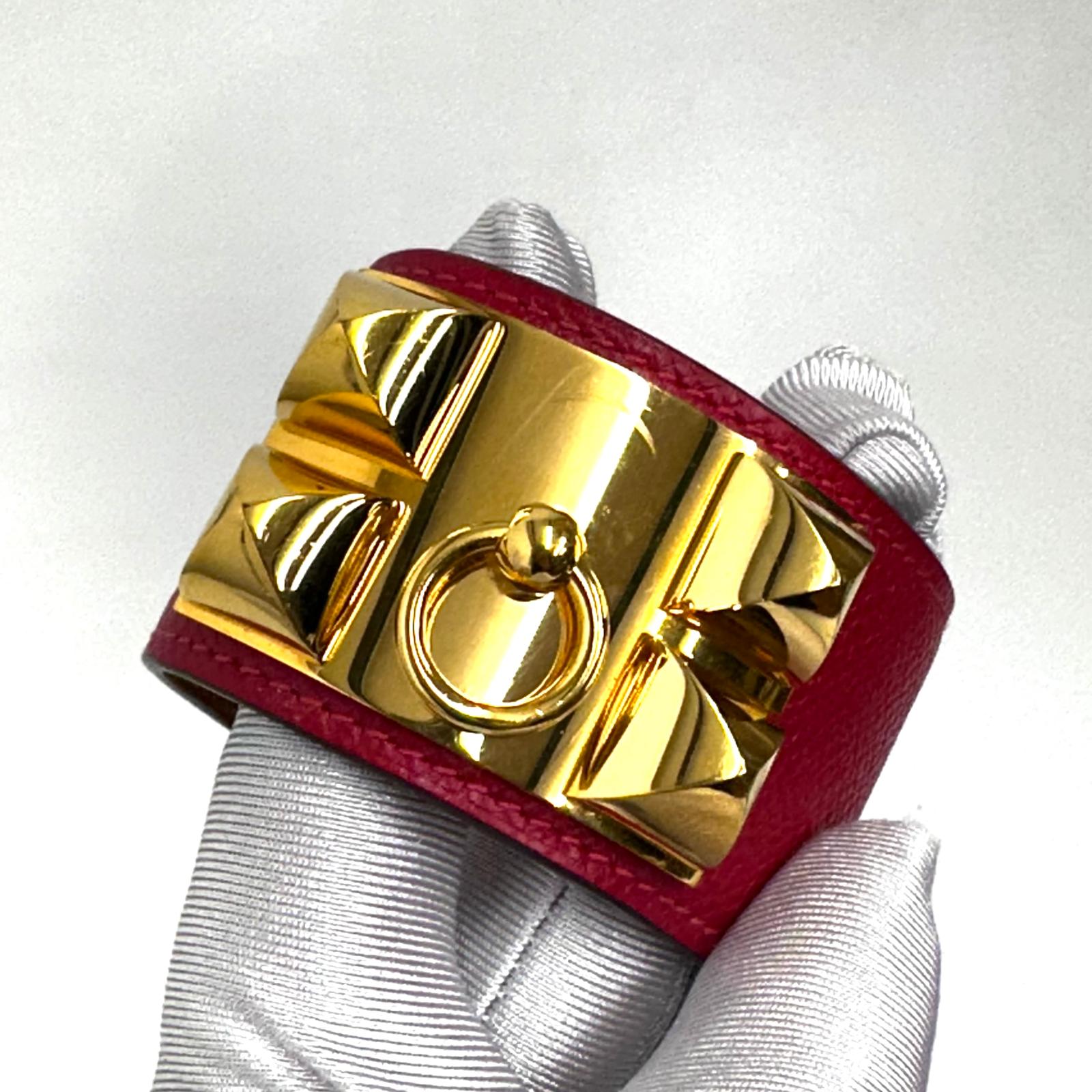 Hermès Bracciale Collier de Chien in Pelle Epsom Rosso con Finiture Dorate