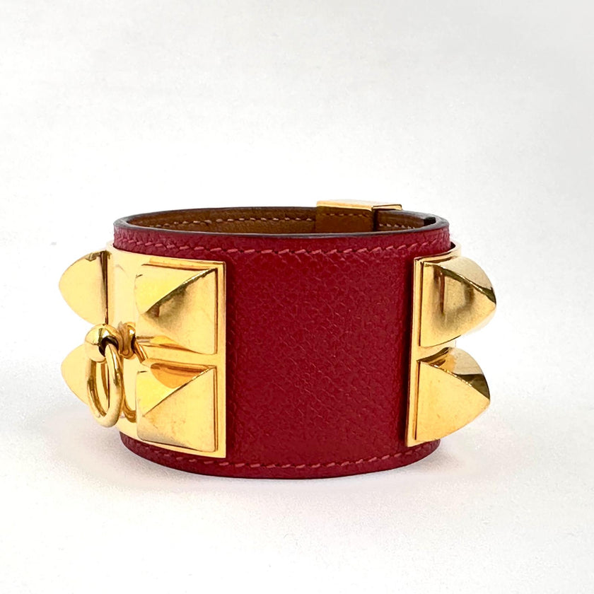 Hermès Bracciale Collier de Chien in Pelle Epsom Rosso con Finiture Dorate