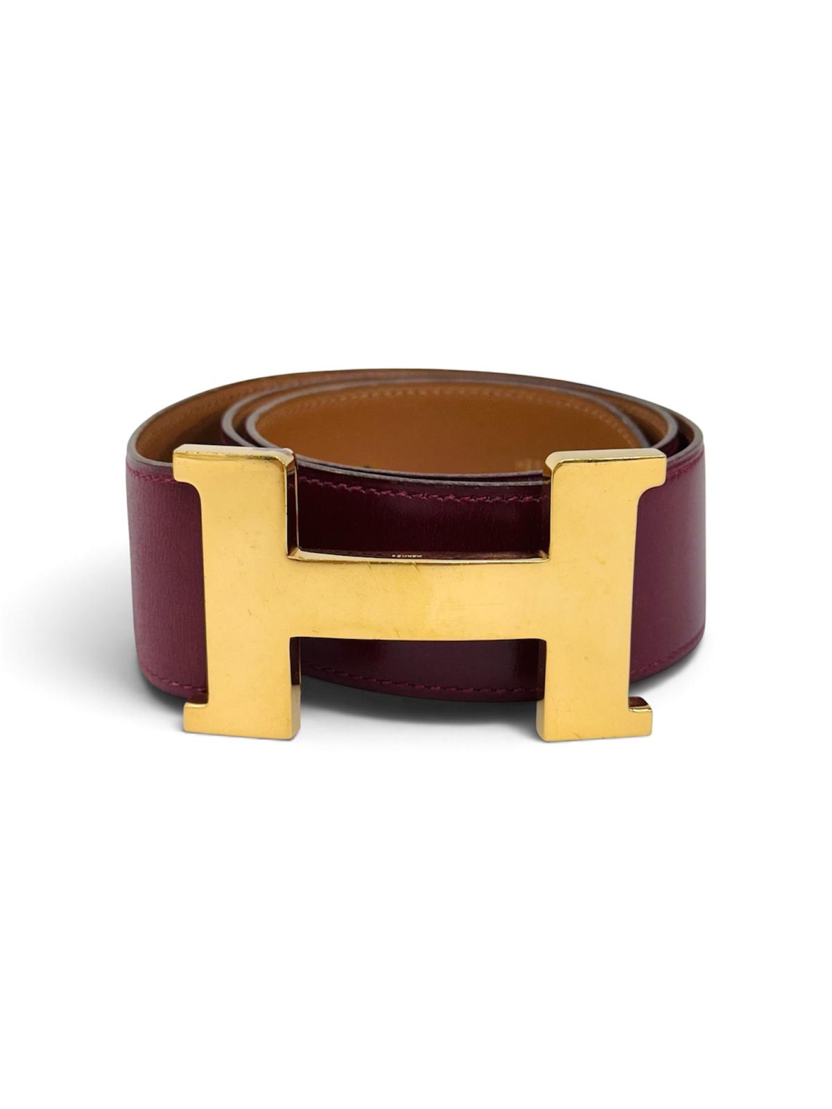 Hermès Cintura Constance in Pelle Bordeaux con Fibbia H Dorata – 1978