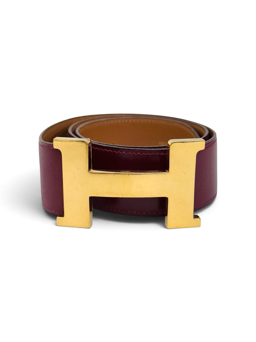 Hermès Cintura Constance in Pelle Bordeaux con Fibbia H Dorata – 1978