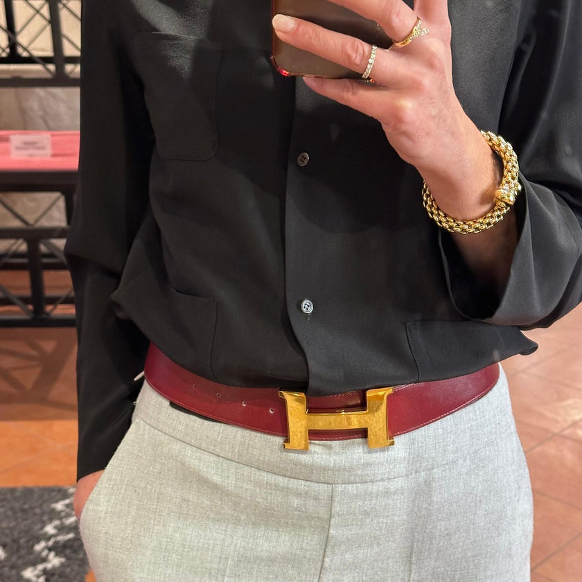 Hermès Cintura Constance in Pelle Bordeaux con Fibbia H Dorata – 1978
