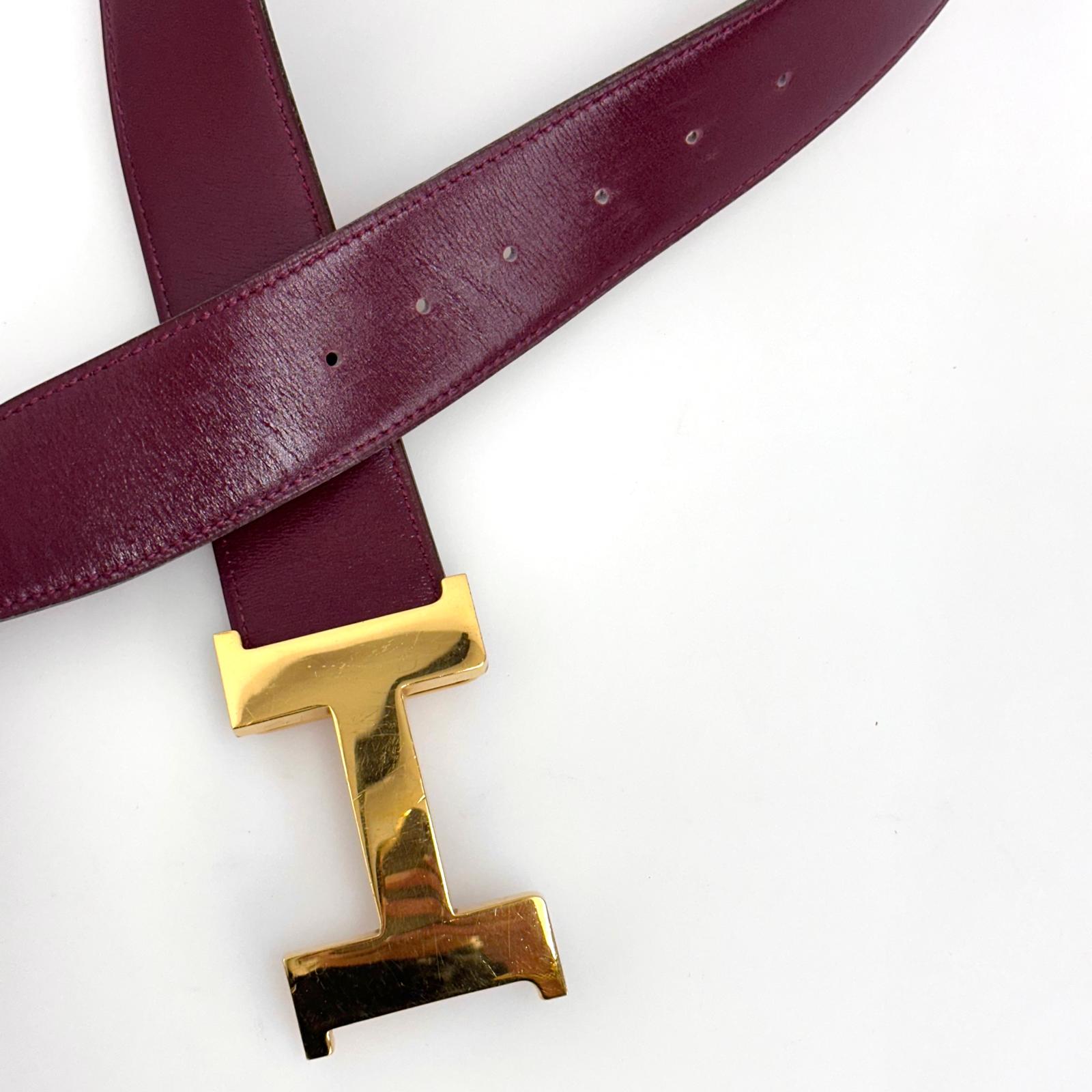 Hermès Cintura Constance in Pelle Bordeaux con Fibbia H Dorata – 1978