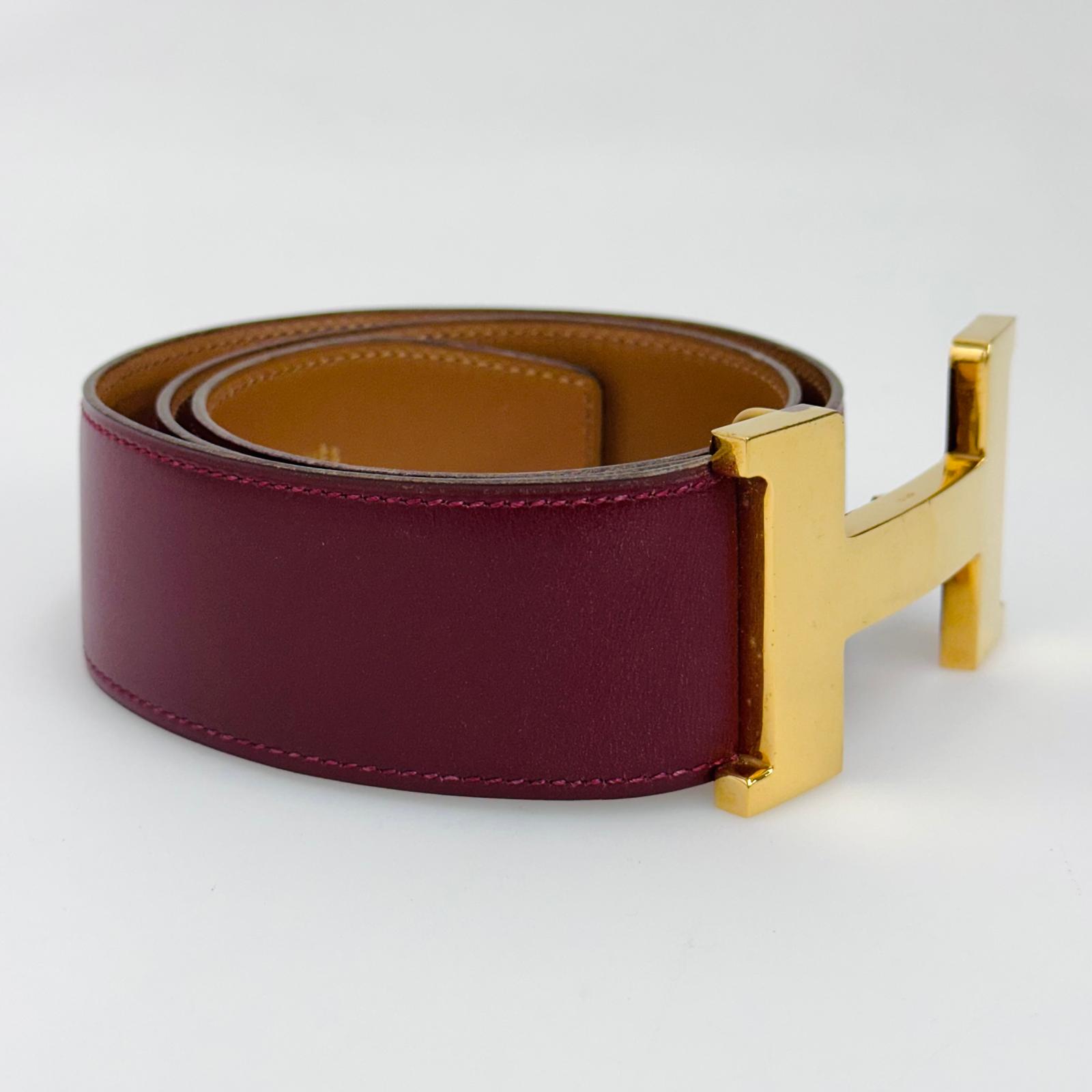 Hermès Cintura Constance in Pelle Bordeaux con Fibbia H Dorata – 1978