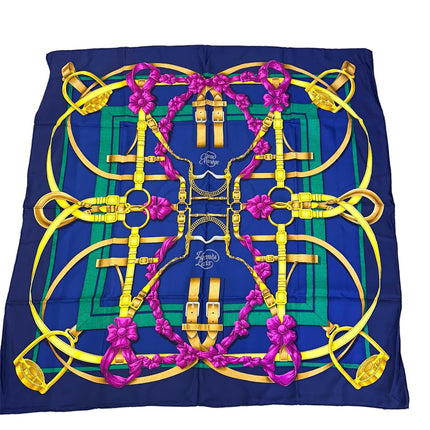 Hermès Foulard Paris Grand Manège carré 90 seta blu multicolor