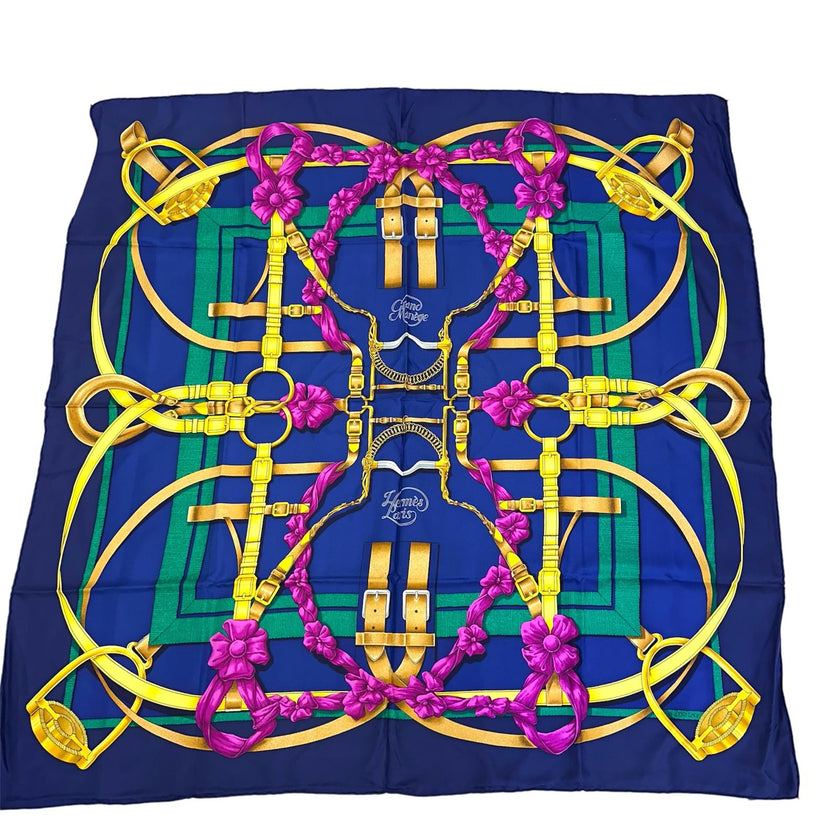 Hermès Foulard Paris Grand Manège carré 90 seta blu multicolor