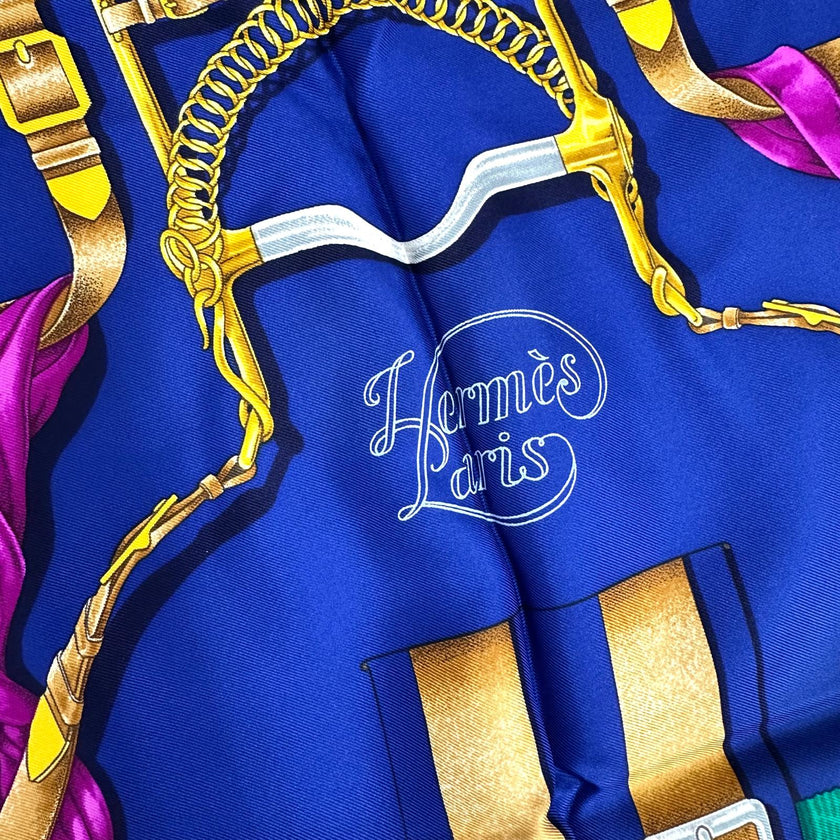 Hermès Foulard Paris Grand Manège carré 90 seta blu multicolor