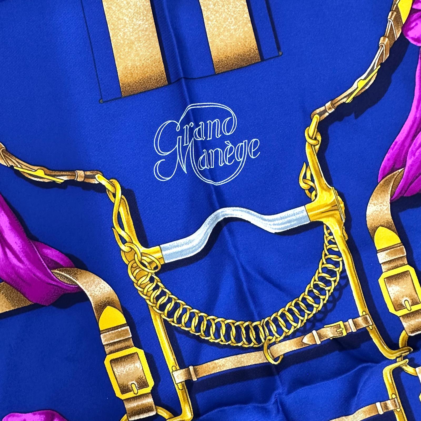 Hermès Foulard Paris Grand Manège carré 90 seta blu multicolor