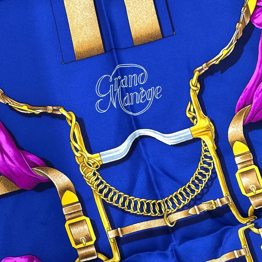 Hermès Foulard Paris Grand Manège carré 90 seta blu multicolor
