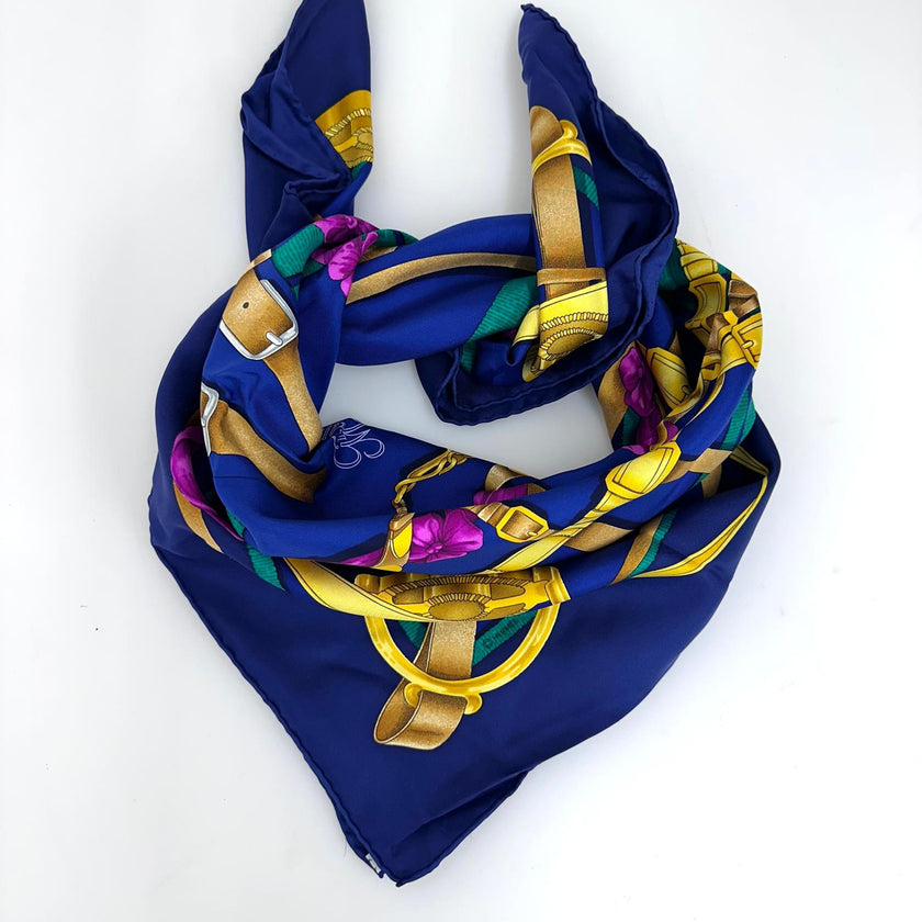 Hermès Foulard Paris Grand Manège carré 90 seta blu multicolor
