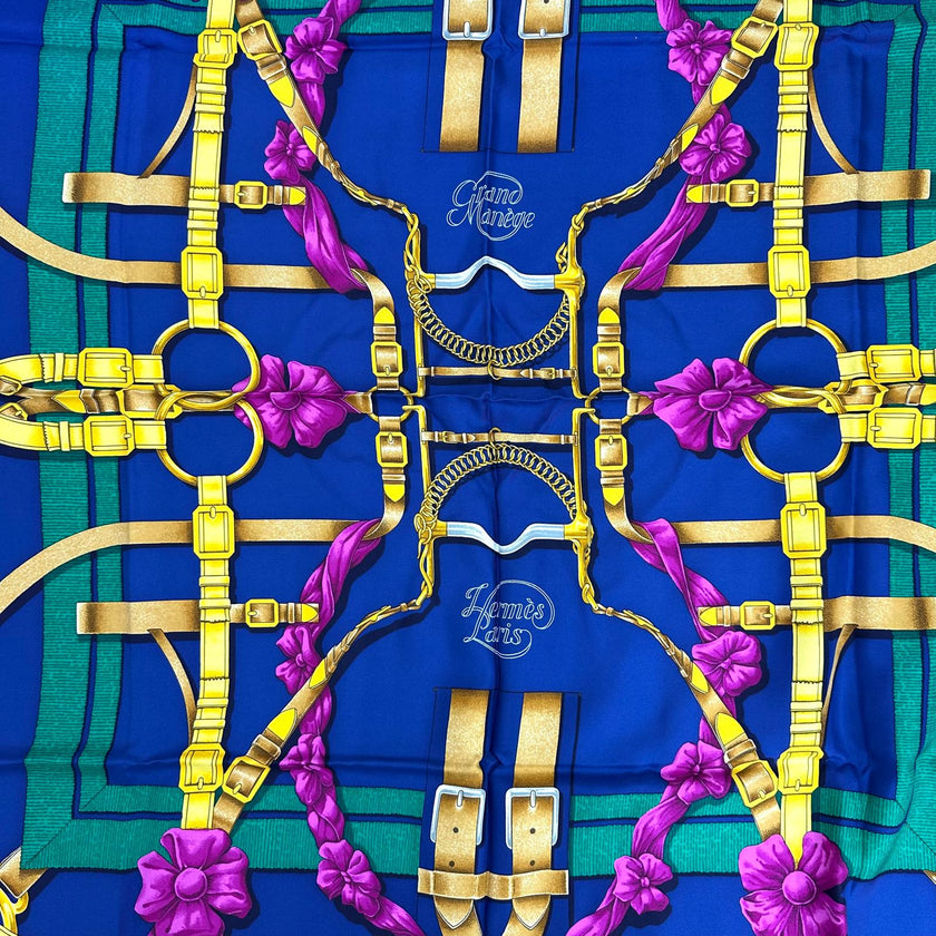 Hermès Foulard Paris Grand Manège carré 90 seta blu multicolor