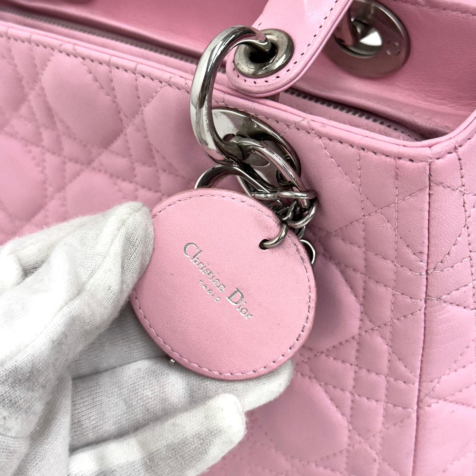 Lady Dior Borsa Media Rosa in Pelle Cannage