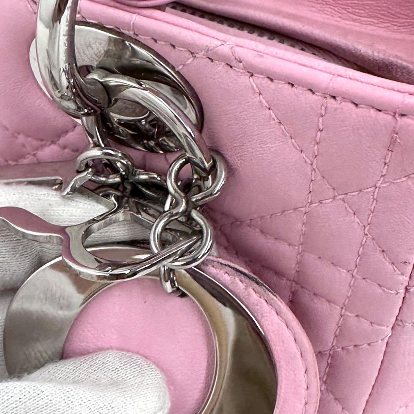Lady Dior Borsa Media Rosa in Pelle Cannage