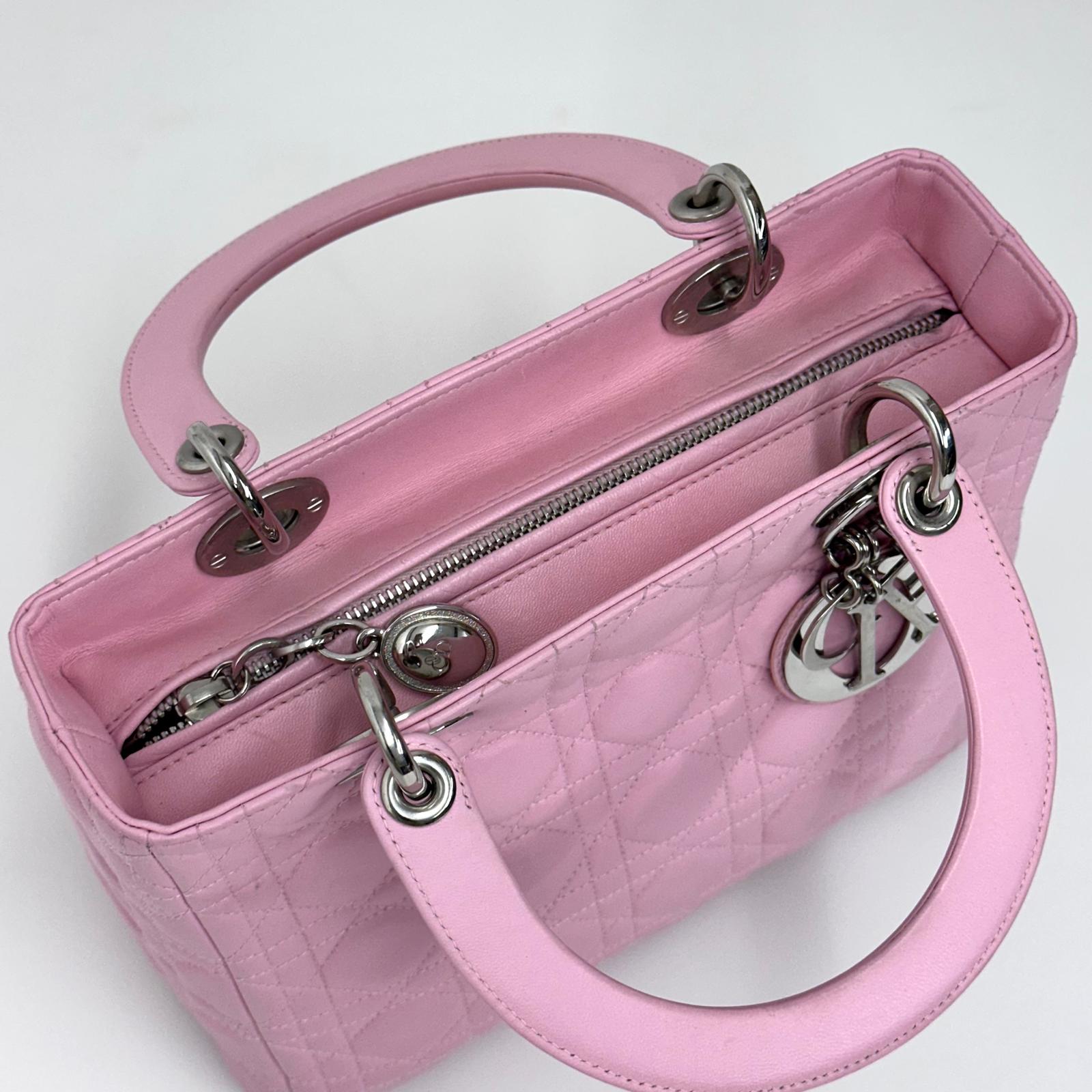Lady Dior Borsa Media Rosa in Pelle Cannage