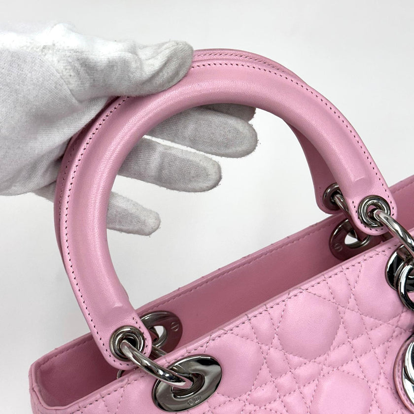 Lady Dior Borsa Media Rosa in Pelle Cannage