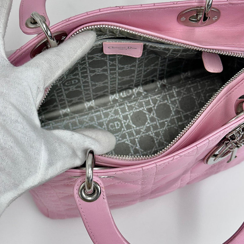 Lady Dior Borsa Media Rosa in Pelle Cannage