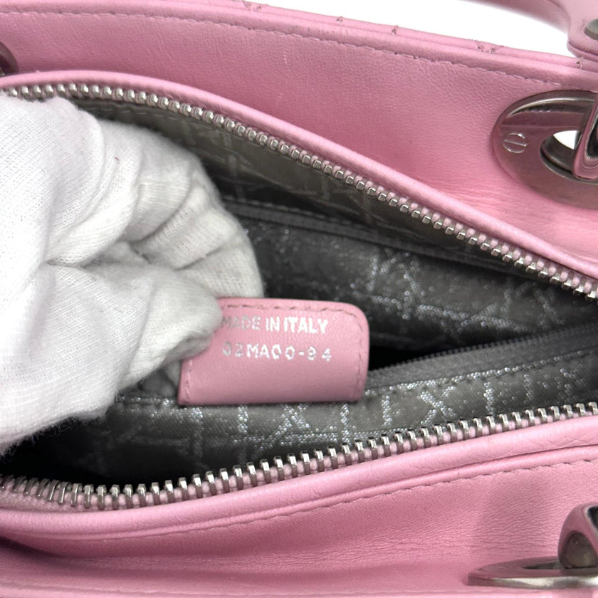 Lady Dior Borsa Media Rosa in Pelle Cannage
