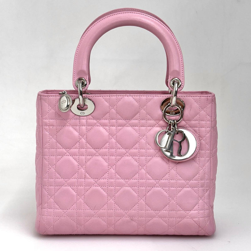 Lady Dior Borsa Media Rosa in Pelle Cannage