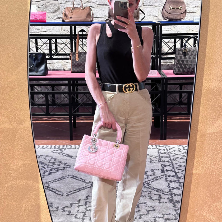 Lady Dior Borsa Media Rosa in Pelle Cannage