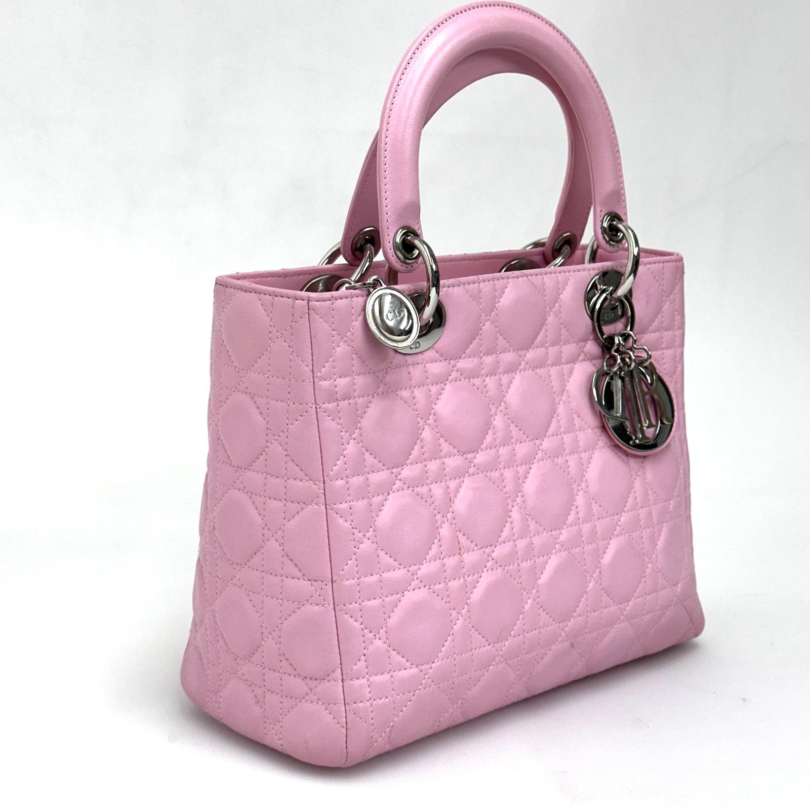Lady Dior Borsa Media Rosa in Pelle Cannage