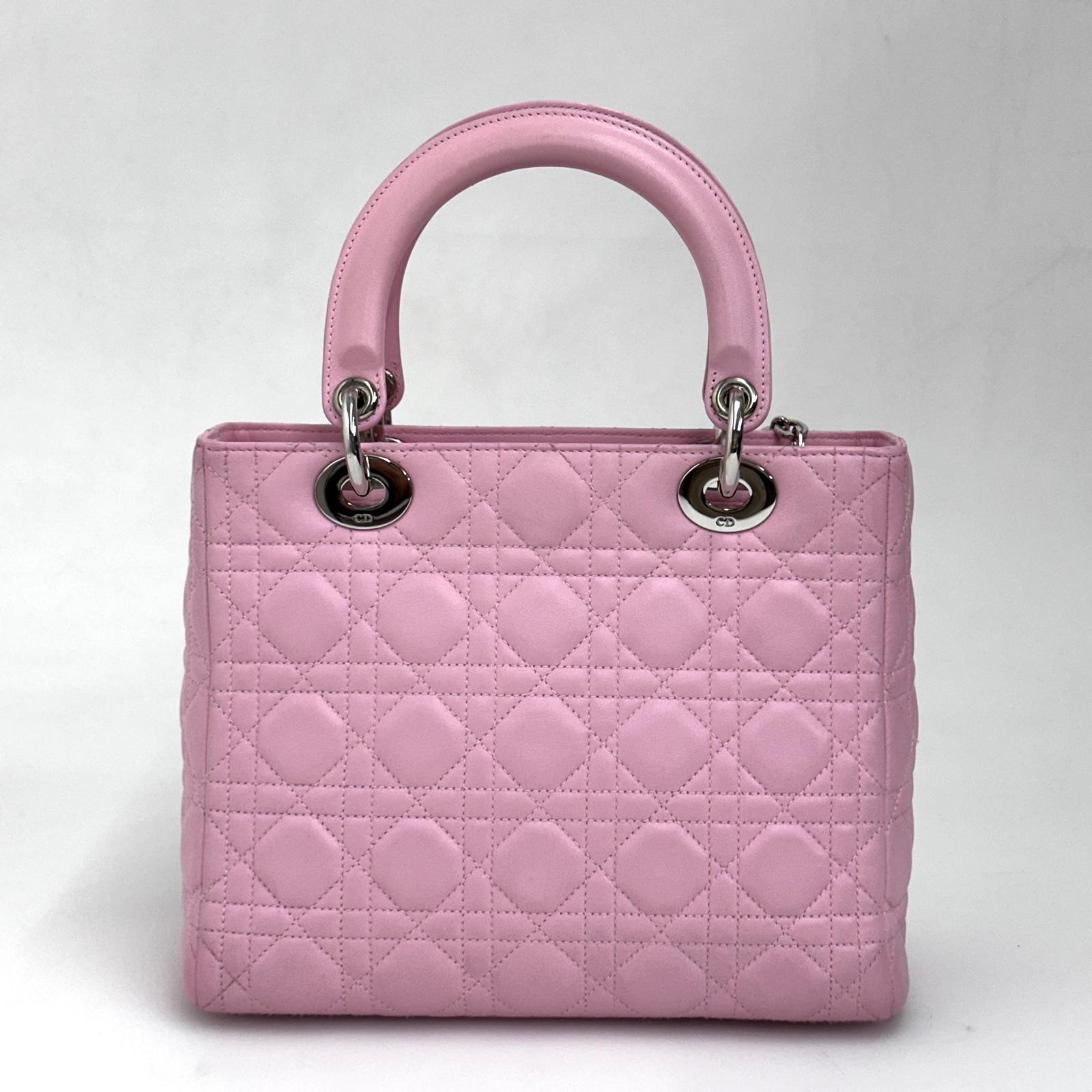 Lady Dior Borsa Media Rosa in Pelle Cannage