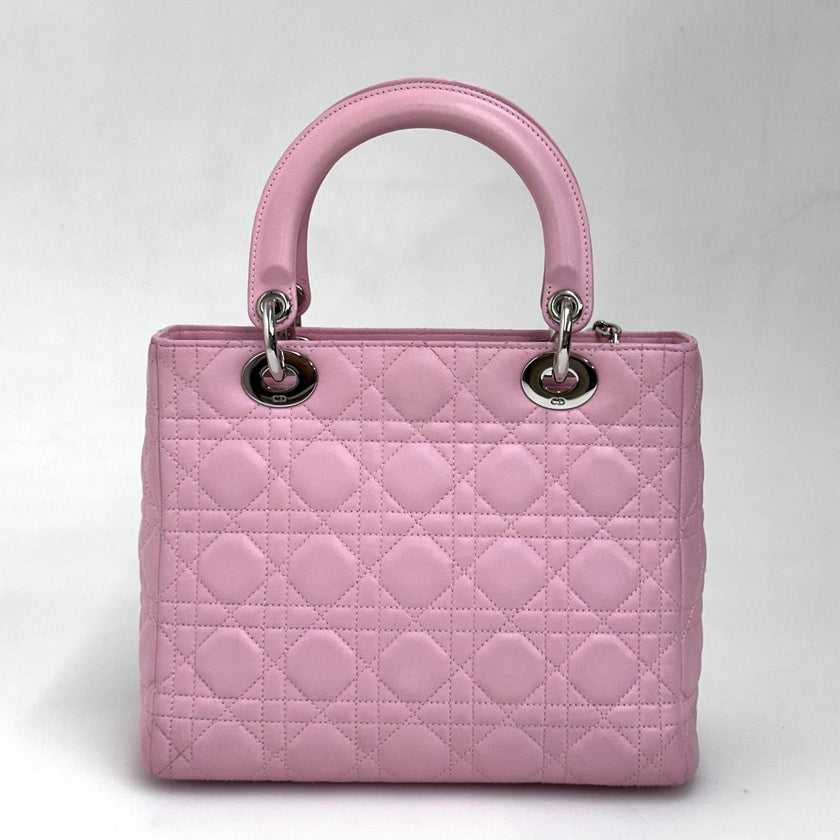 Lady Dior Borsa Media Rosa in Pelle Cannage