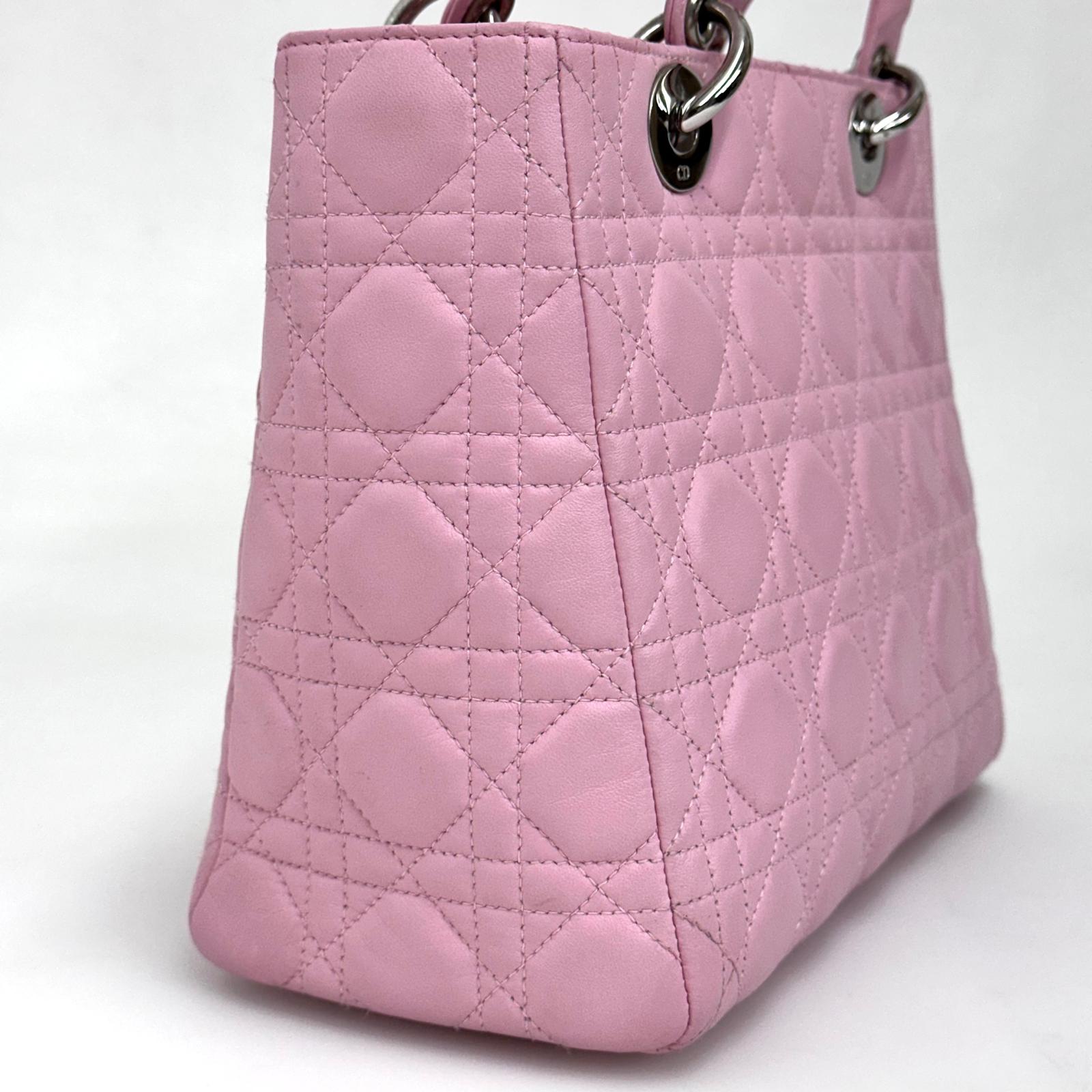 Lady Dior Borsa Media Rosa in Pelle Cannage