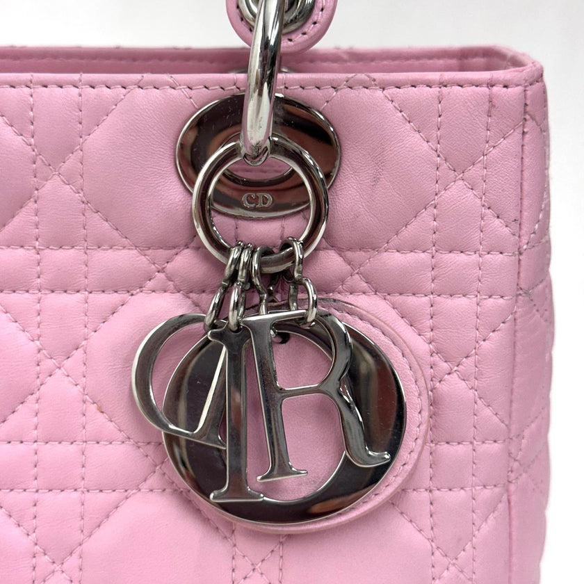 Lady Dior Borsa Media Rosa in Pelle Cannage