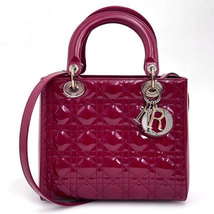 Lady Dior Borsa Media Vernice Rosso Bordeaux con Tracolla