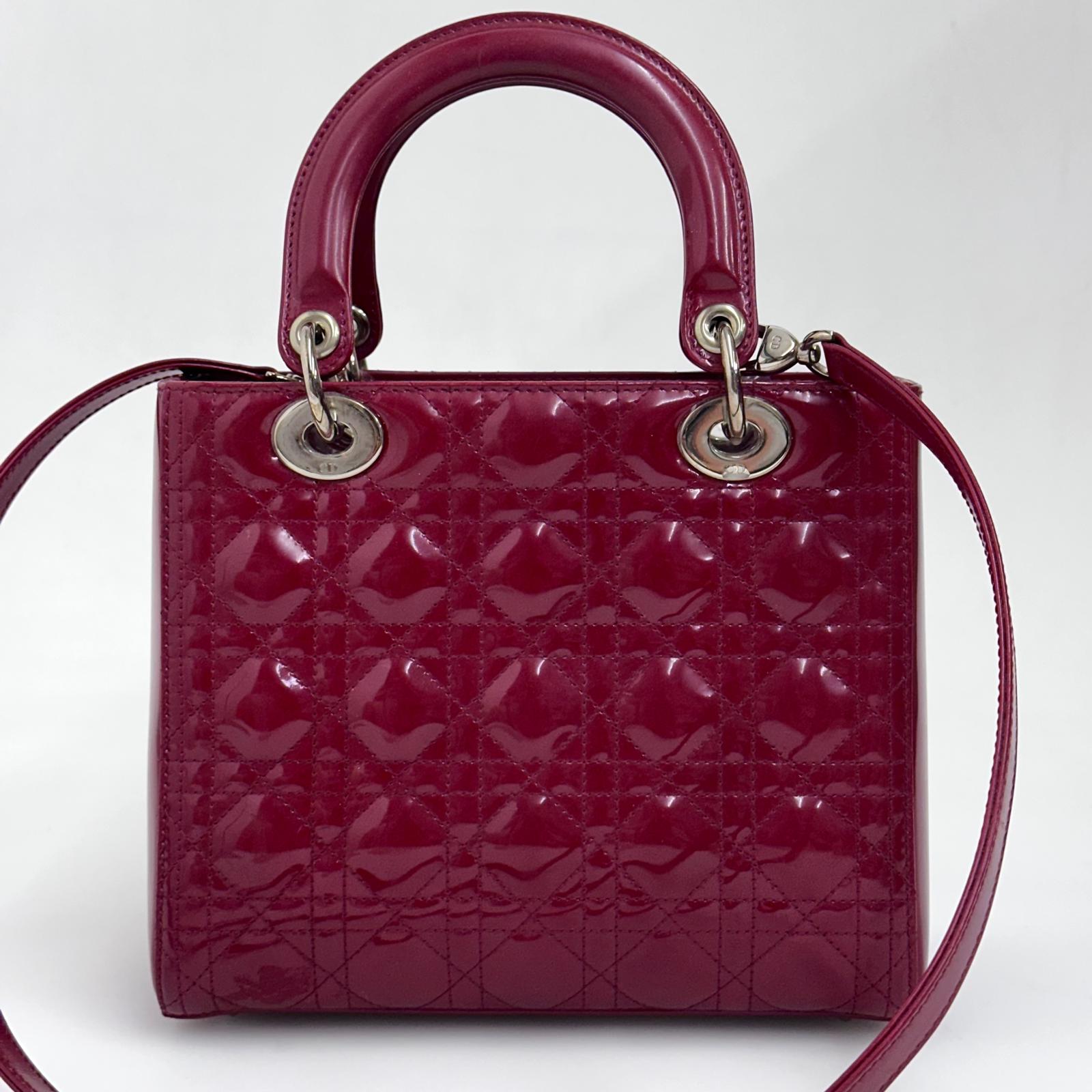 Lady Dior Borsa Media Vernice Rosso Bordeaux con Tracolla