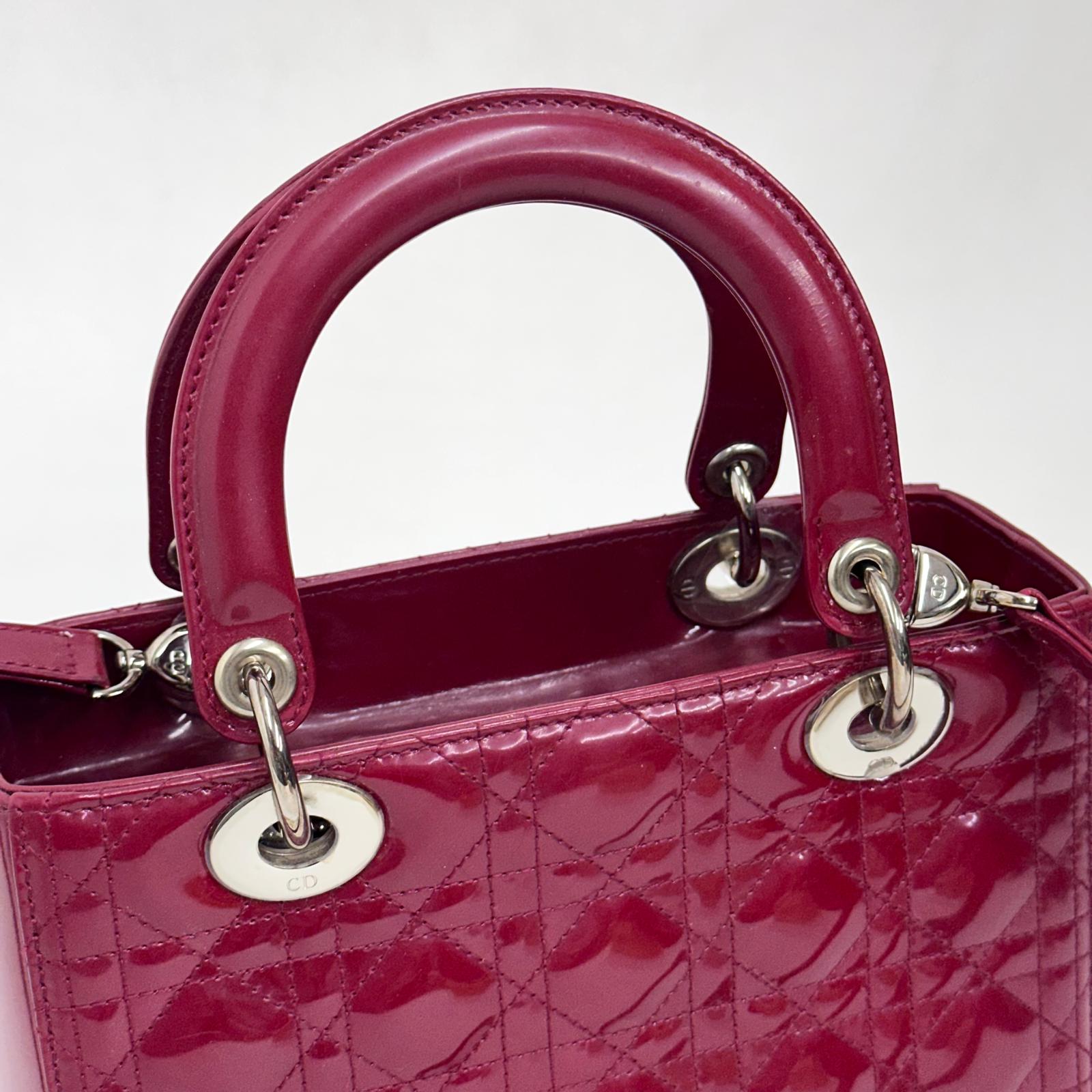 Lady Dior Borsa Media Vernice Rosso Bordeaux con Tracolla