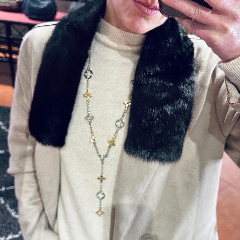 Loewe collo in visone e pelle nera