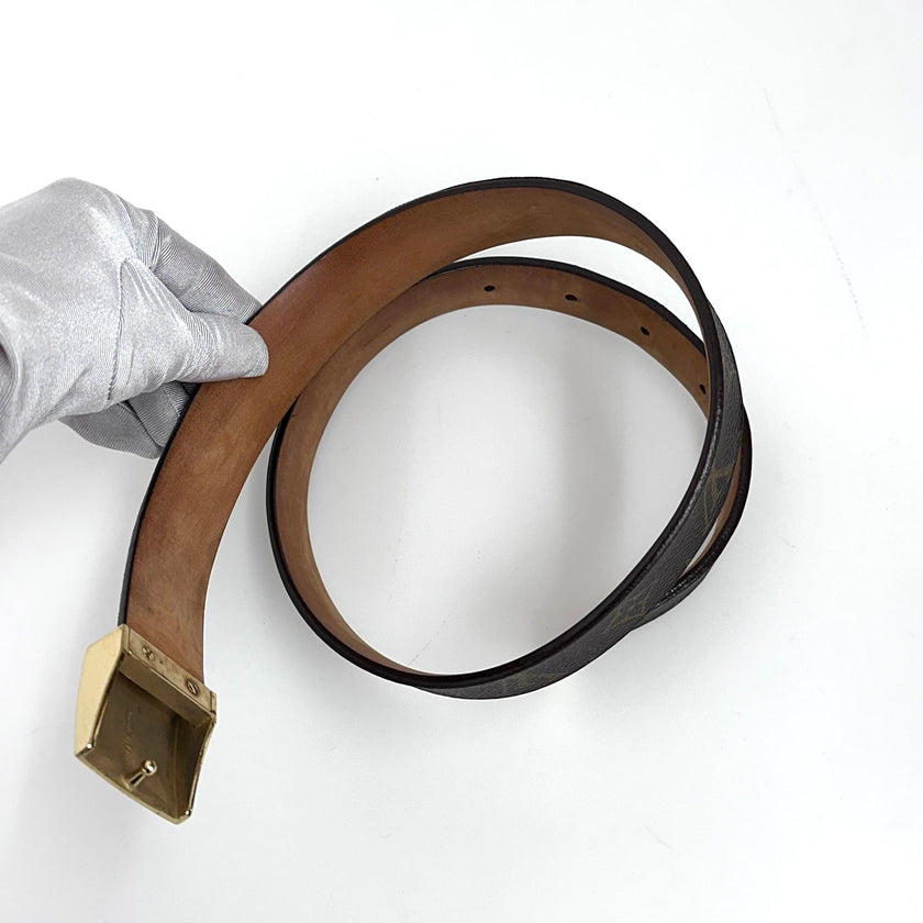Louis Vuitton cintura in tela Monogram con fibbia oro Mis. 80