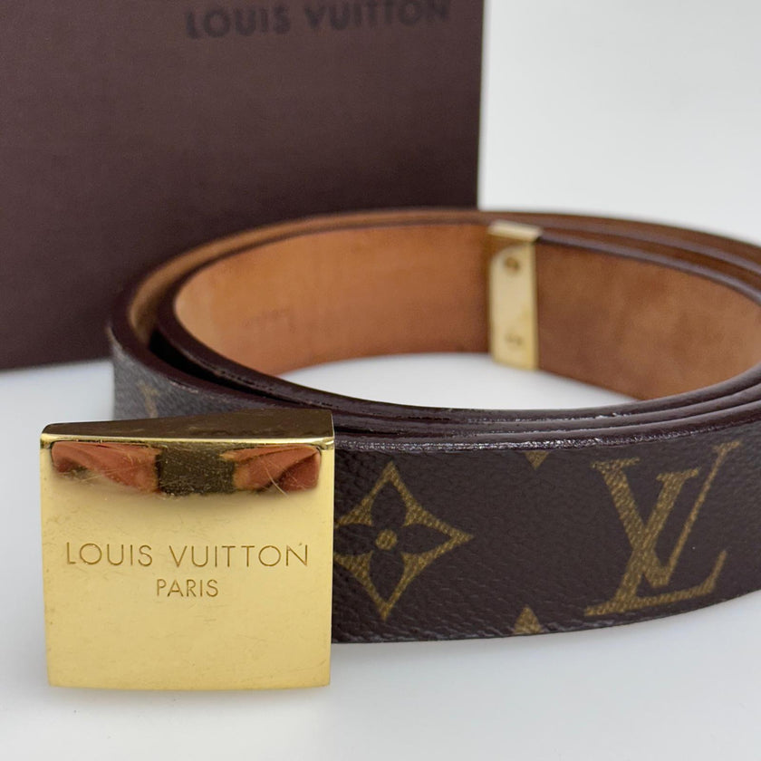 Louis Vuitton cintura in tela Monogram con fibbia oro Mis. 80